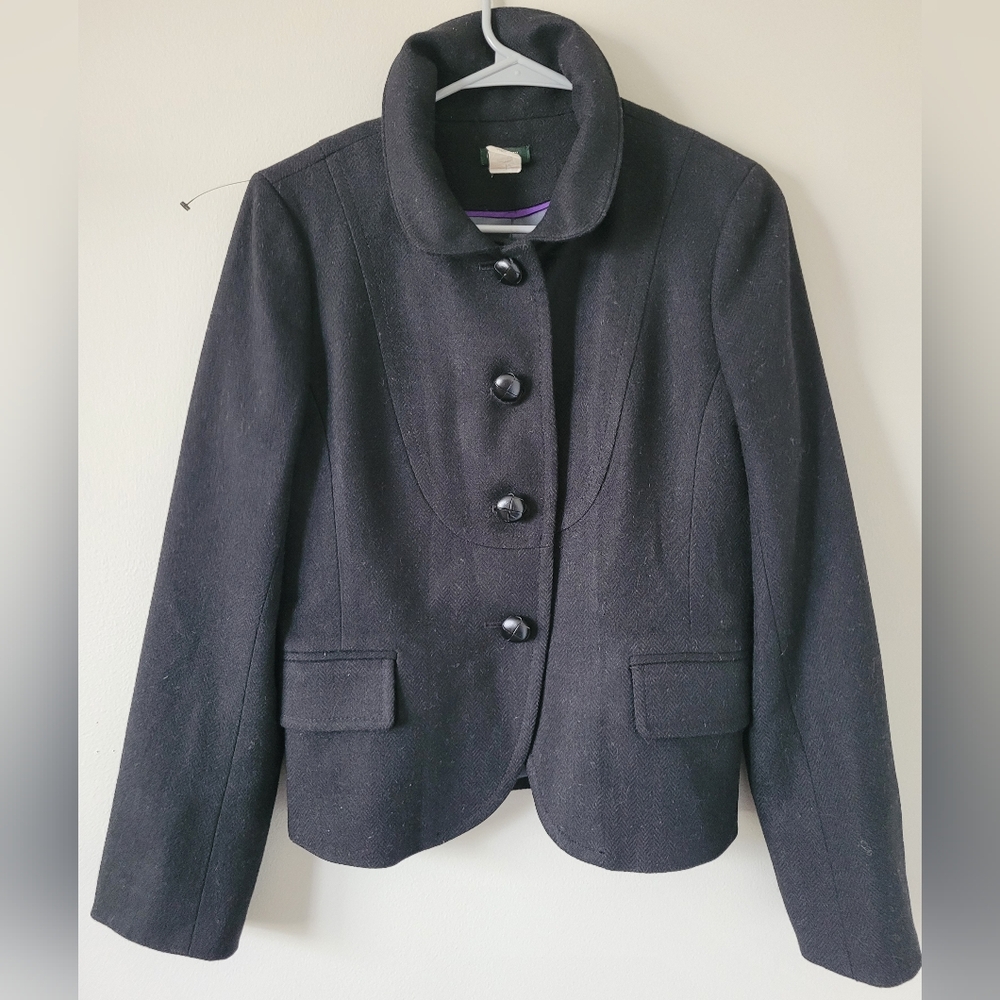 J. Crew Bella 100% Wool Black Women's  Jacket Fitted High Collar 6 Small